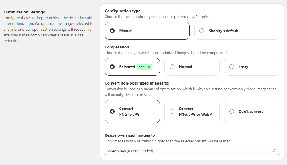 Shopify Image Optimizer - Compression Settings Shopify Image Optimizer - Compression Settings
